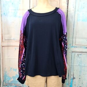 Umgee Waffle Knit Top With Puff Print Long Sleeves